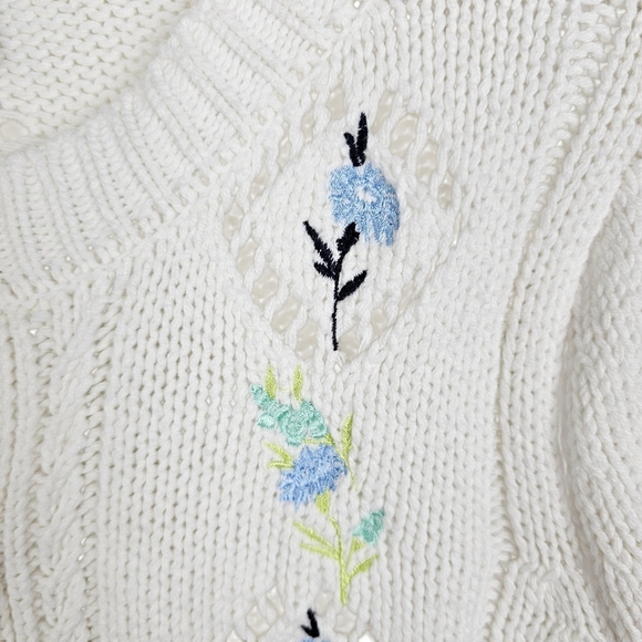 Rachel Zoe Eyelet Floral Embroidered Sweater Cardigan NWT Prairie Cottagecore - Picture 7 of 9